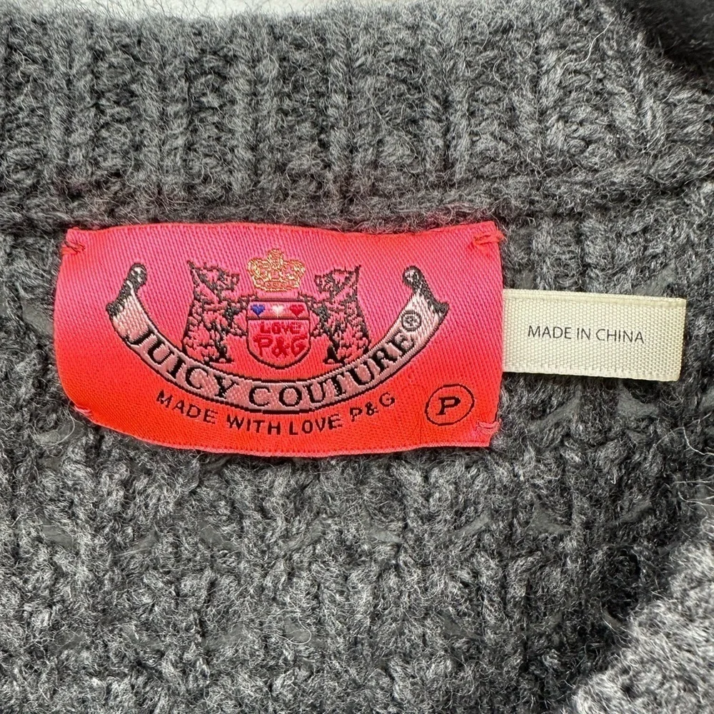 VINTAGE Y2K JUICY COUTURE SP grey knit woman bell sleeve crochet knit cardigan